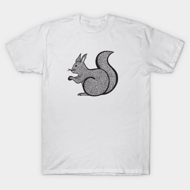 Red Squirrel Ink Art - cool and cute animal design - on white T-Shirt by Green Paladin